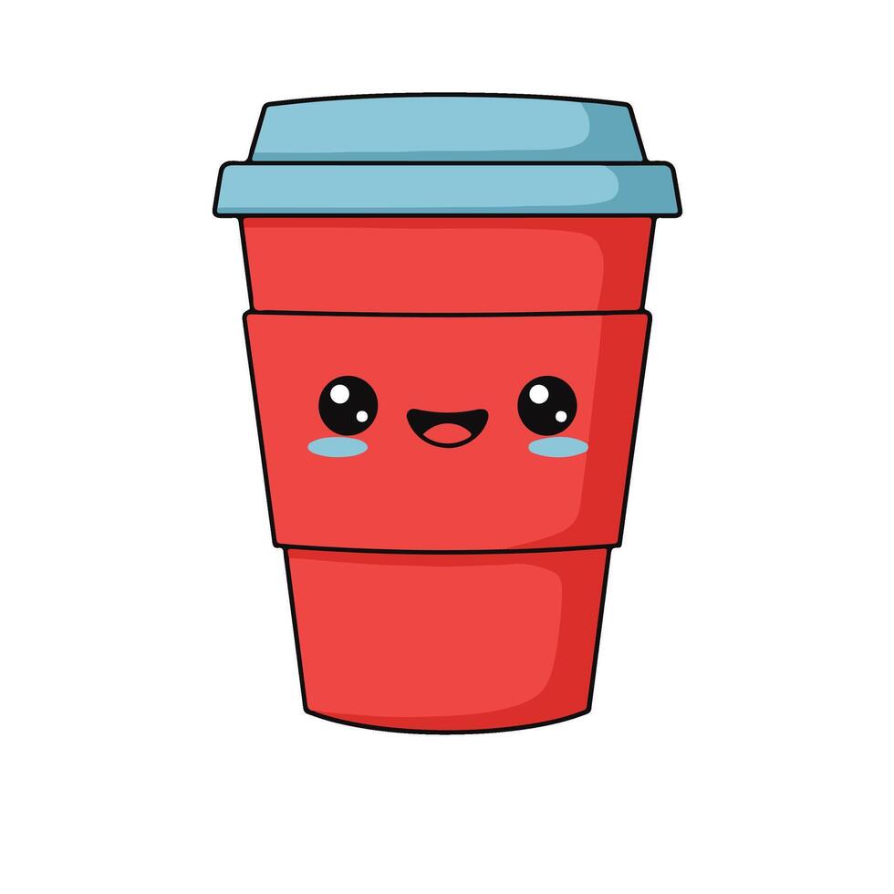 Cartoon Coffee Cup with Lid and a Sweet Expression vector