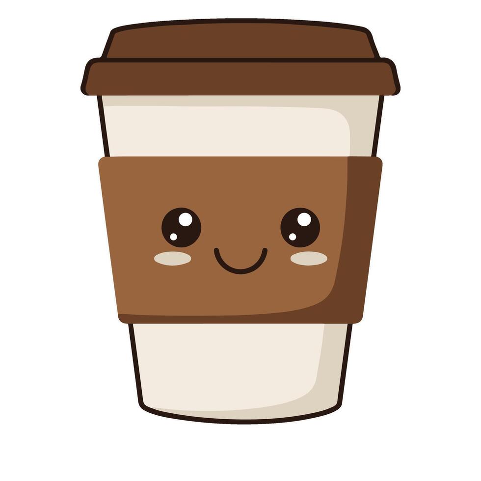 Smiling Coffee Cup with a Lid and a Fun Cartoon Style vector