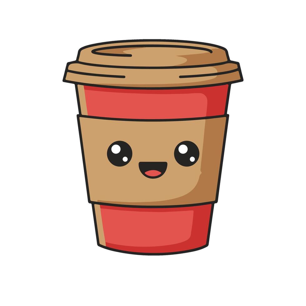 Happy Coffee Cup Art with a Lid and a Friendly Expression vector