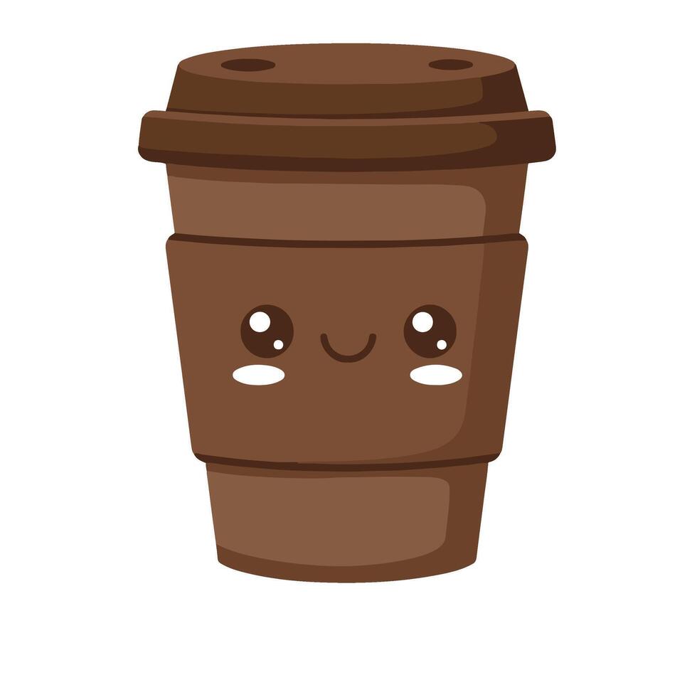 Cute Coffee Cup with a Lid and a Friendly Cartoon Smile vector