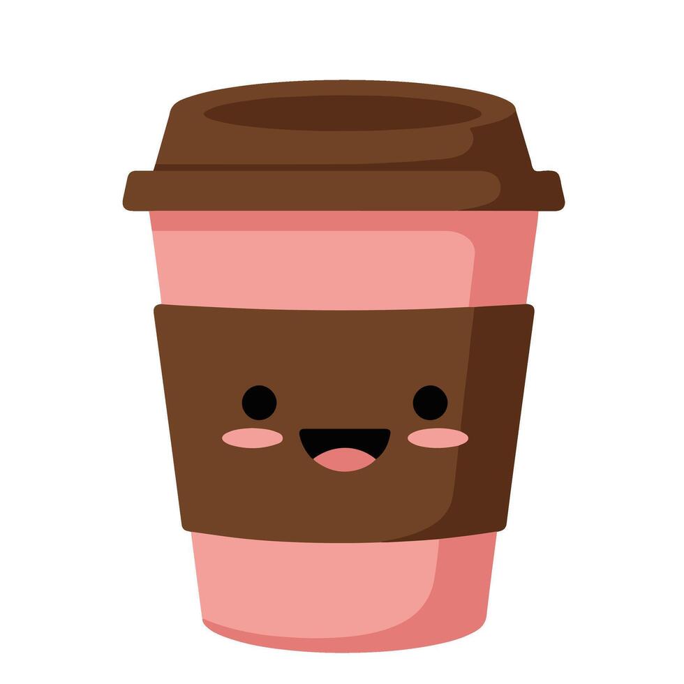 Adorable Coffee Cup Illustration with Pink Blush and Lid vector