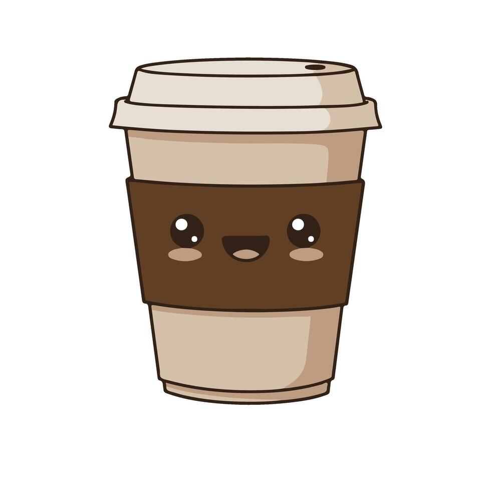 Coffee Cup with a Friendly Cartoon Expression and Lid vector
