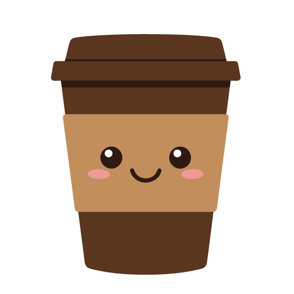 Happy Coffee Cup with a Lid and a Cute Cartoon Smile vector