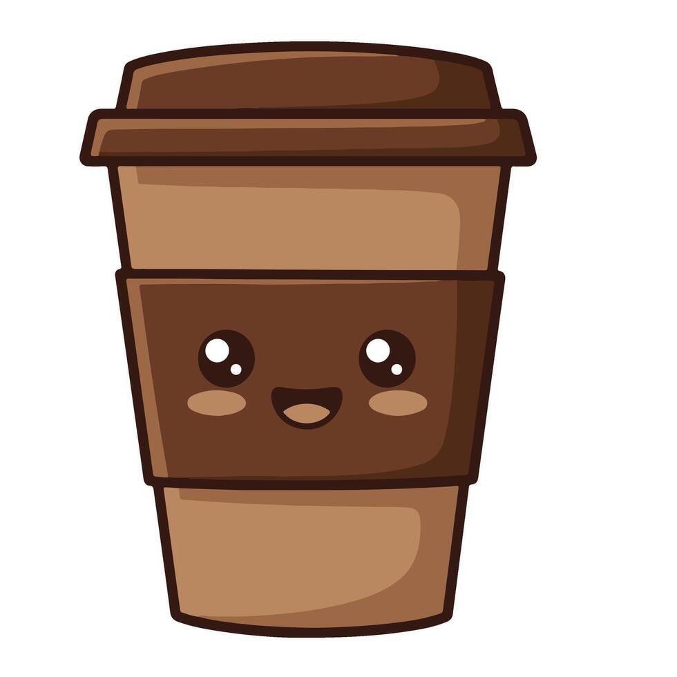 Adorable Coffee Cup with Lid and a Sweet Smiling Face vector