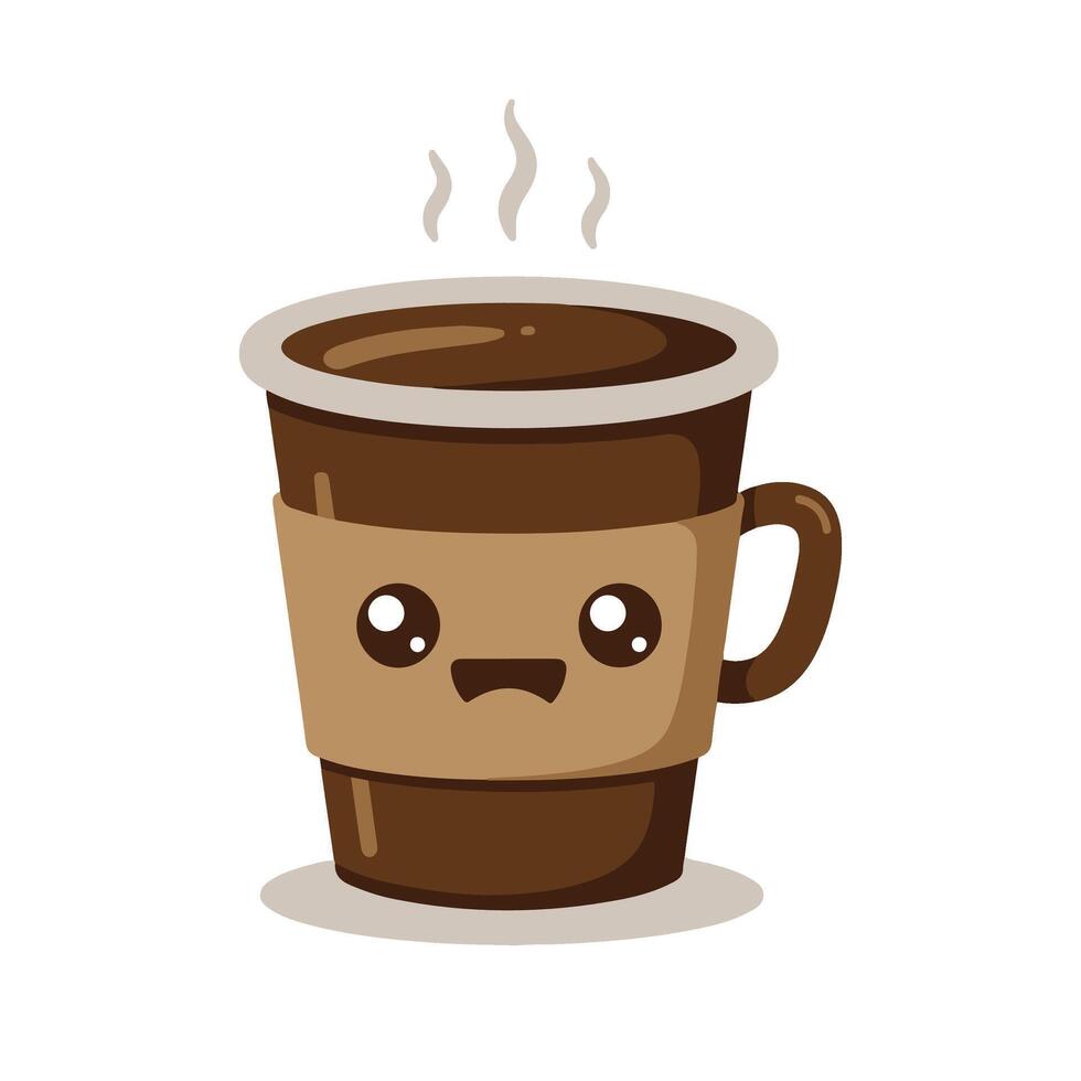 Adorable Coffee Cup Illustration with Pink Blush and Cheerful Style vector
