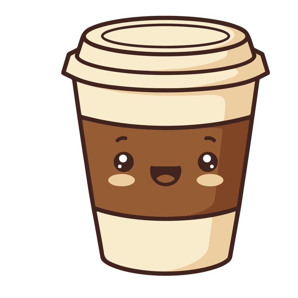 Cheerful Coffee Cup with Pink Blush and a Happy Expression vector