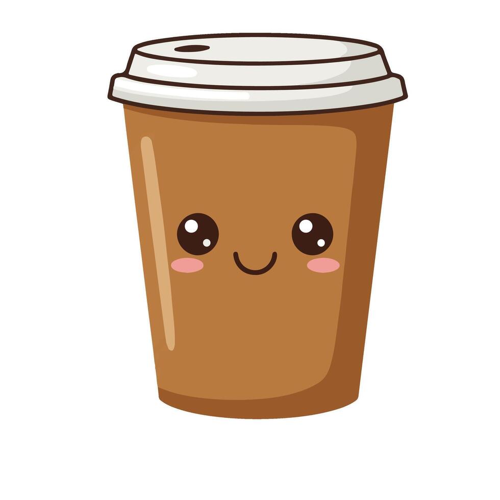 Coffee Cup with a Cute Happy Expression and Blush vector
