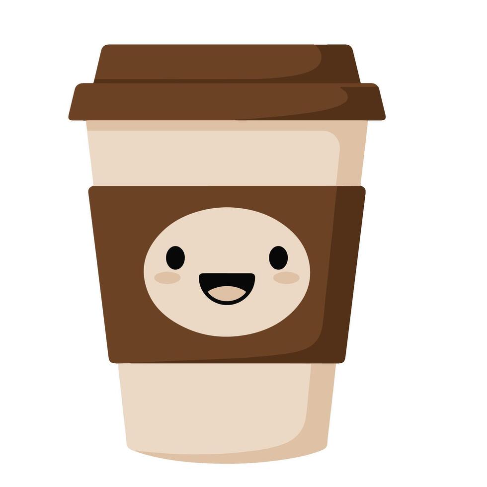 Coffee Cup with a Lid and a Cheerful Smile and Blush vector