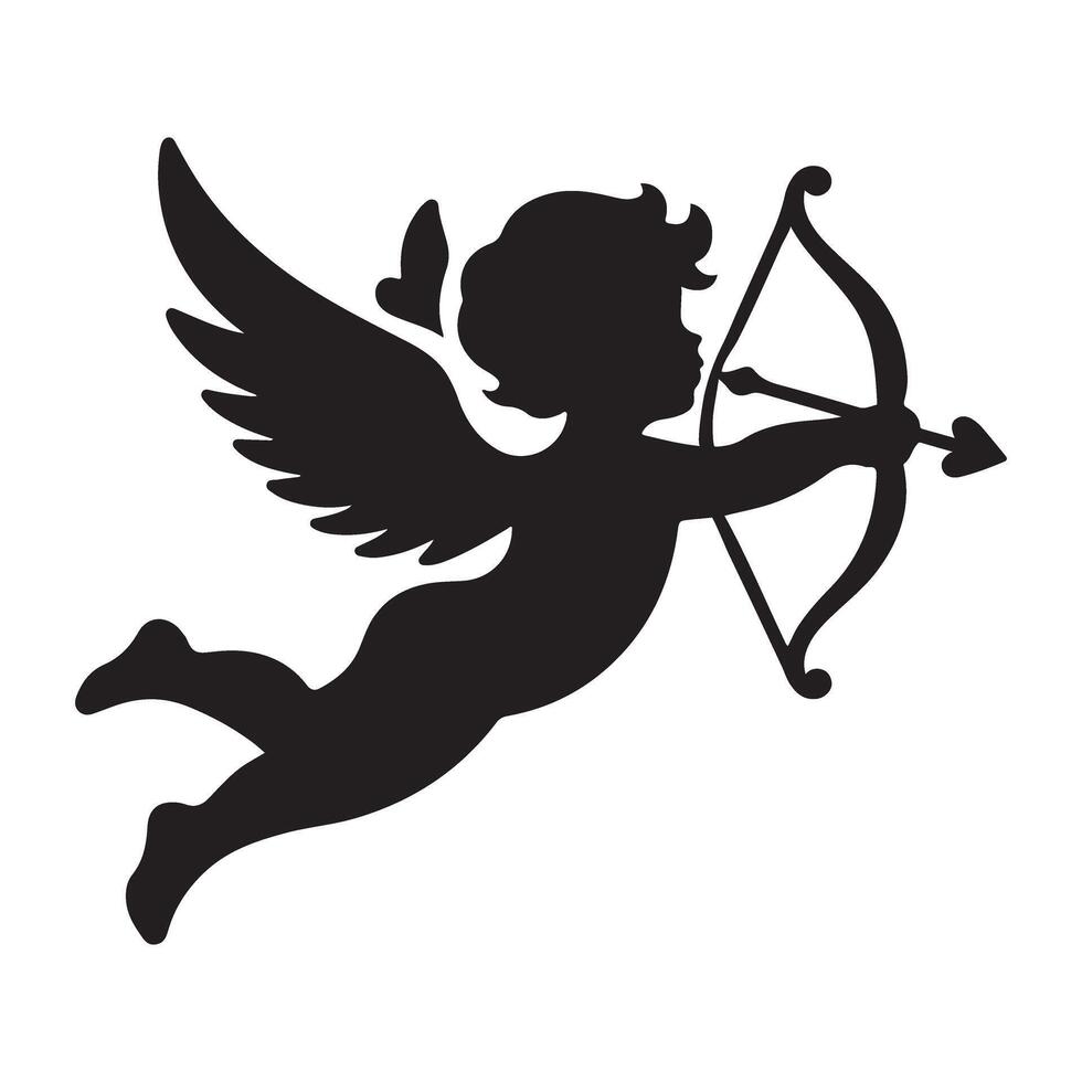 Cupid Silhouette Flying with Bow and Arrow Illustration vector