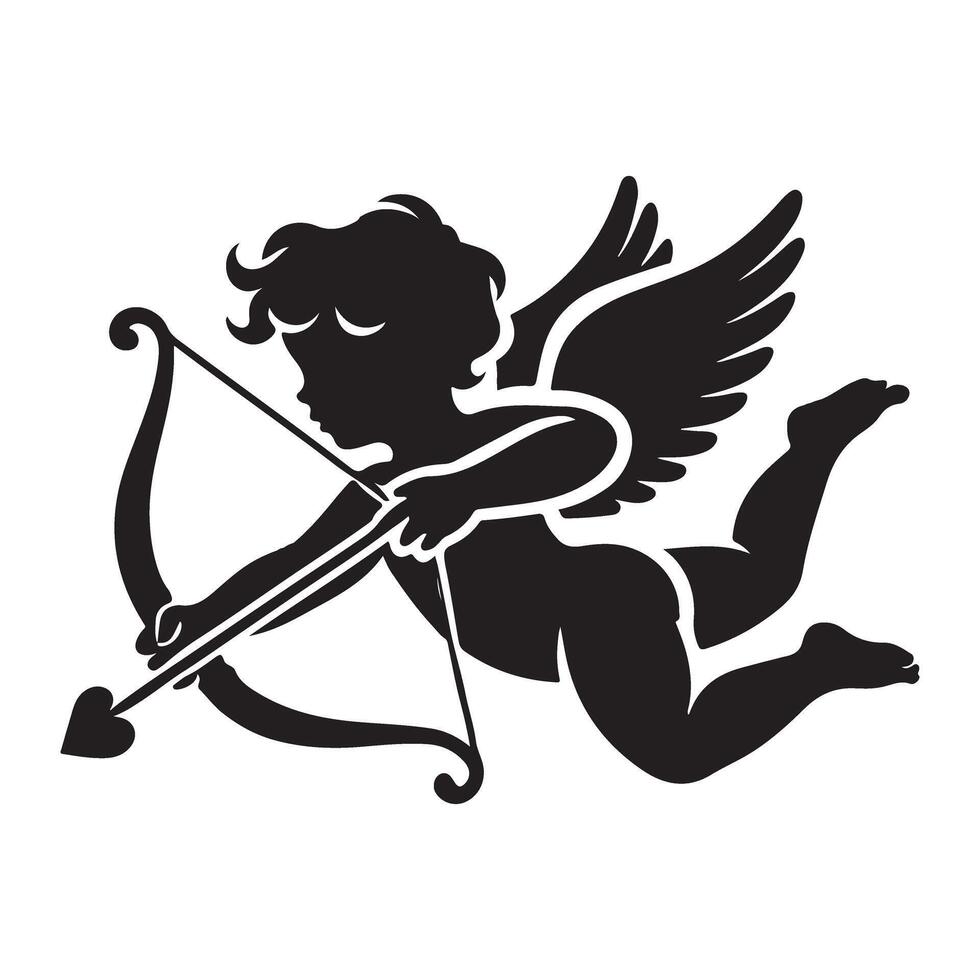 Silhouette Cupid with Bow and Arrow Illustration vector