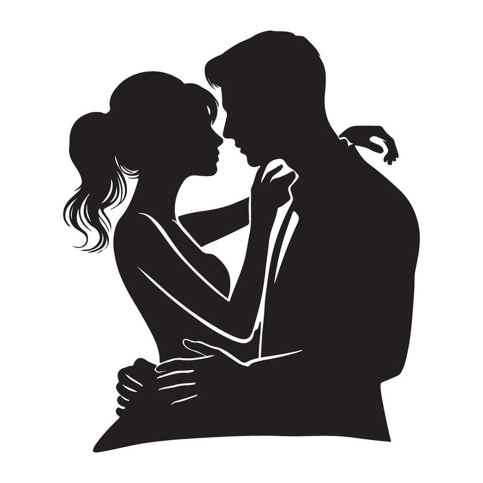 Silhouette of a Passionate Couple Embracing vector