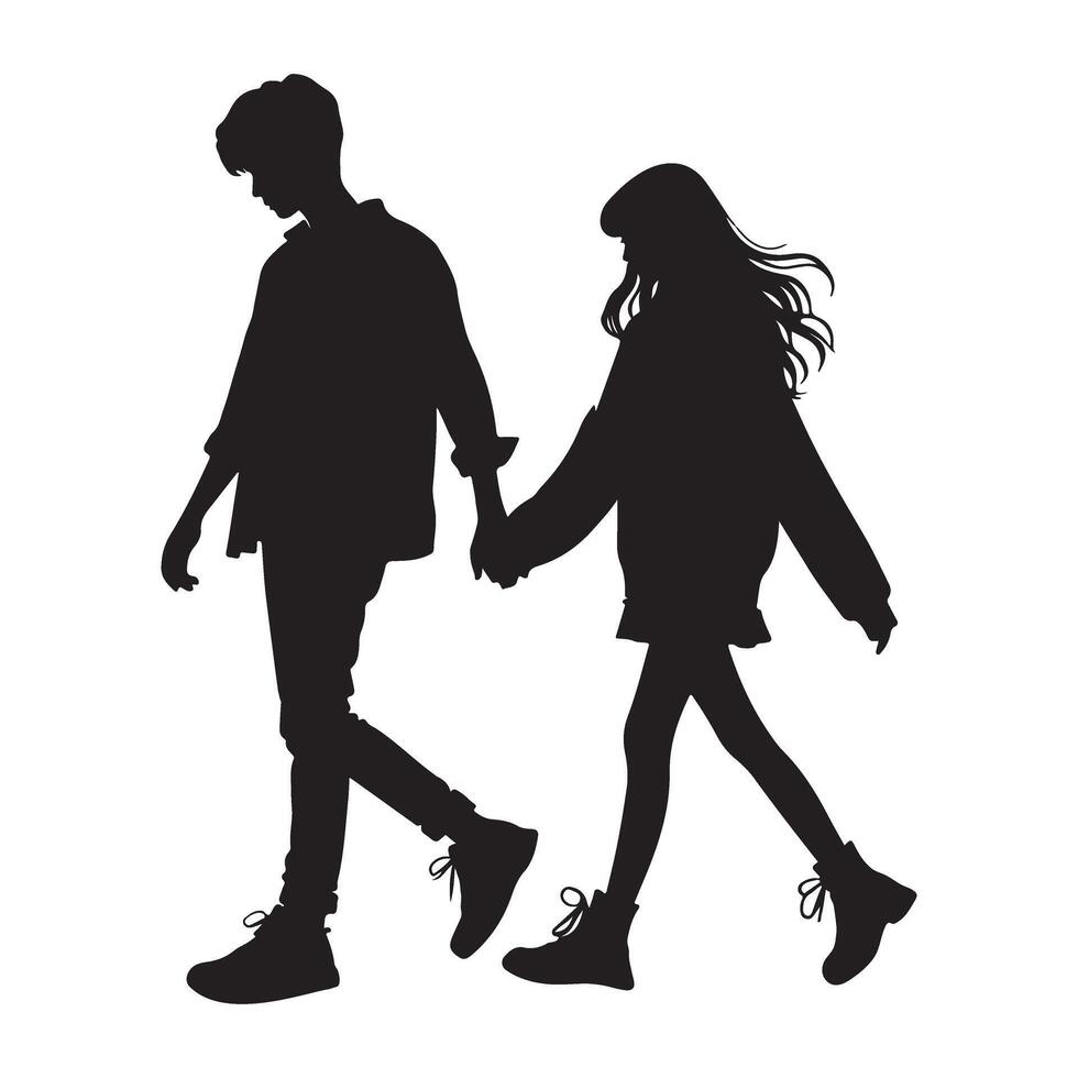 Silhouette Illustration of a Young Couple Walking Hand in Hand vector