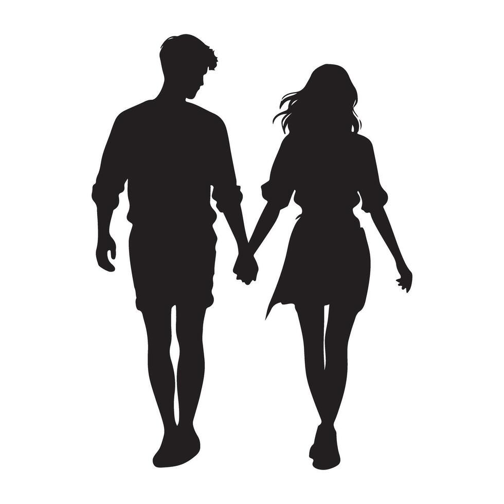Romantic Couple Silhouette Walking Hand in Hand vector