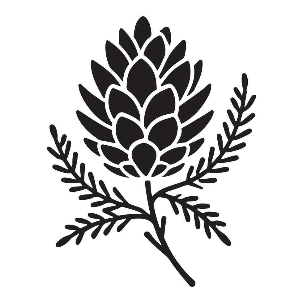 Elegant Silhouette of a Pine Cone with Branches vector