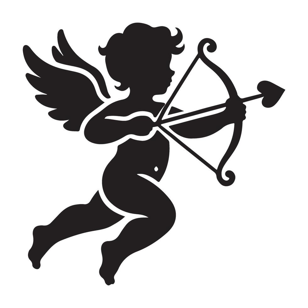 Silhouette of Cupid in Flight with Bow and Arrow vector