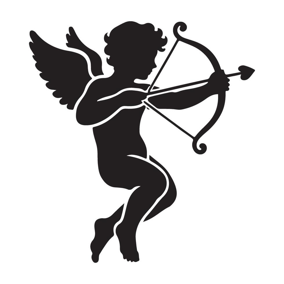 Charming Silhouette of Cupid with Bow and Arrow vector