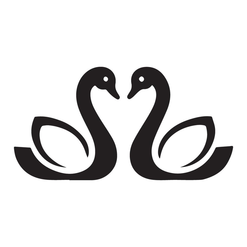 Elegant Black Silhouette of Two Swans Facing Each Other vector