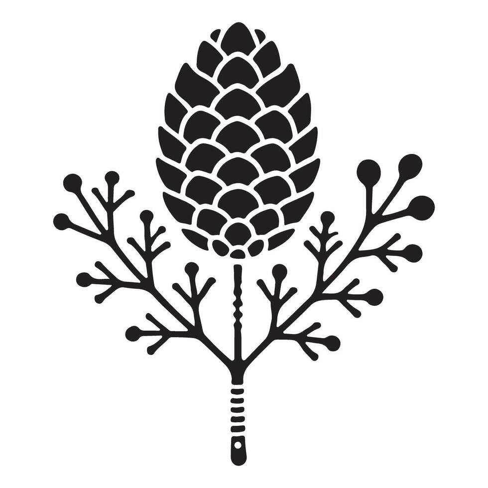 Pine Cone and Sprig Silhouette Winter Design Art vector