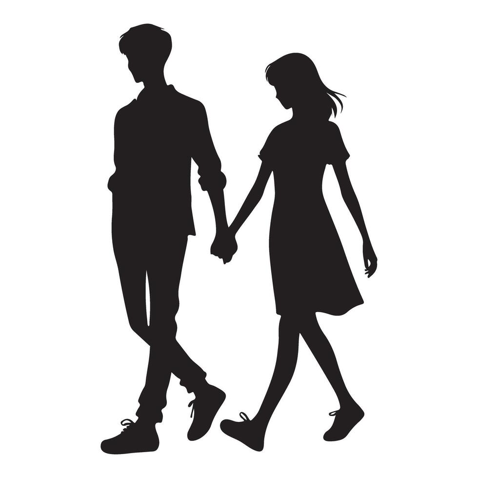 Silhouette Illustration of a Couple Walking Hand in Hand vector