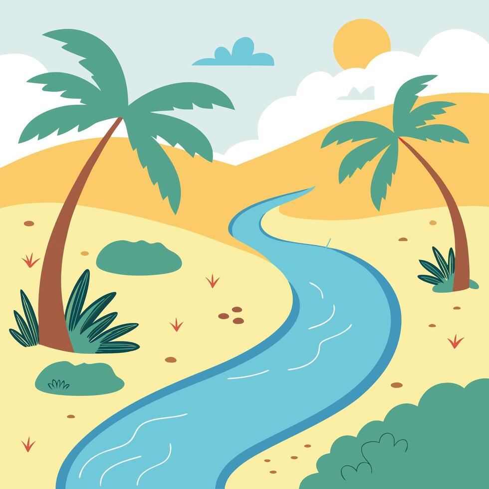 Summer Time Banner Template with Tropical Palm Trees and Ocean Waves vector