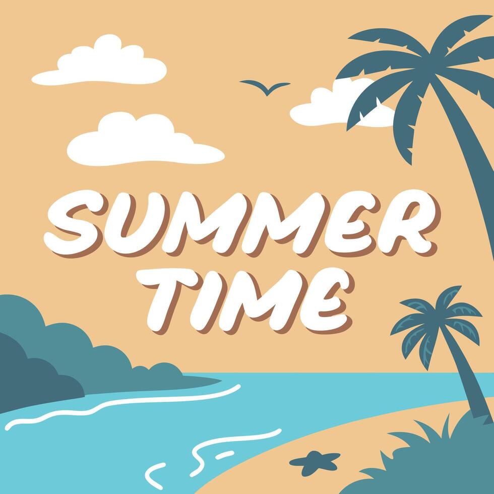 Tropical Beach Scene Template for Social Media Posts vector