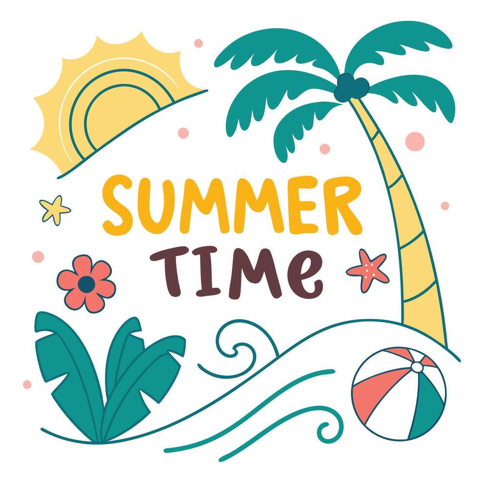 Summertime Cartoon Template with Ocean Waves and Beach vector