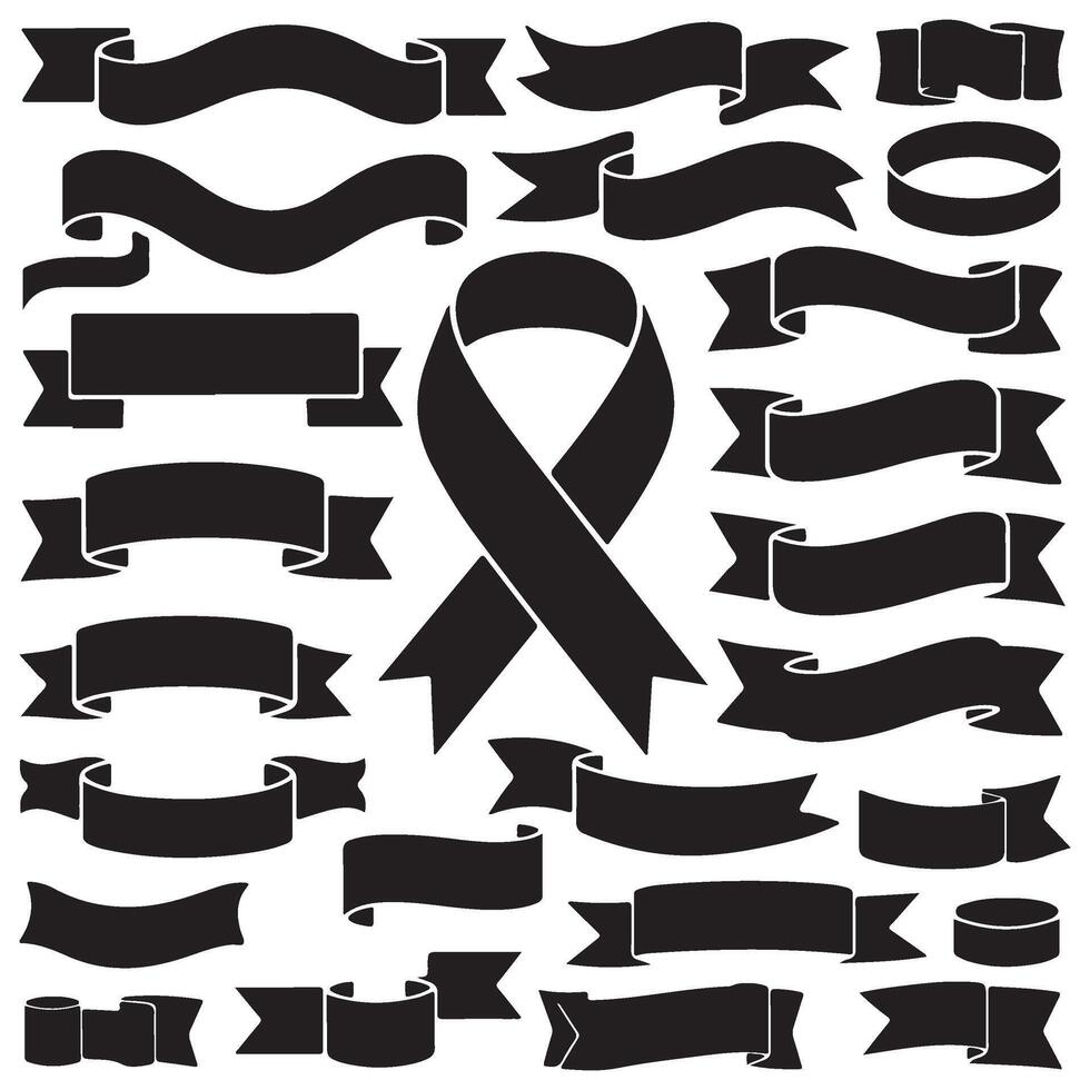 Black Ribbon and Banner Set with Sleek Silhouettes vector