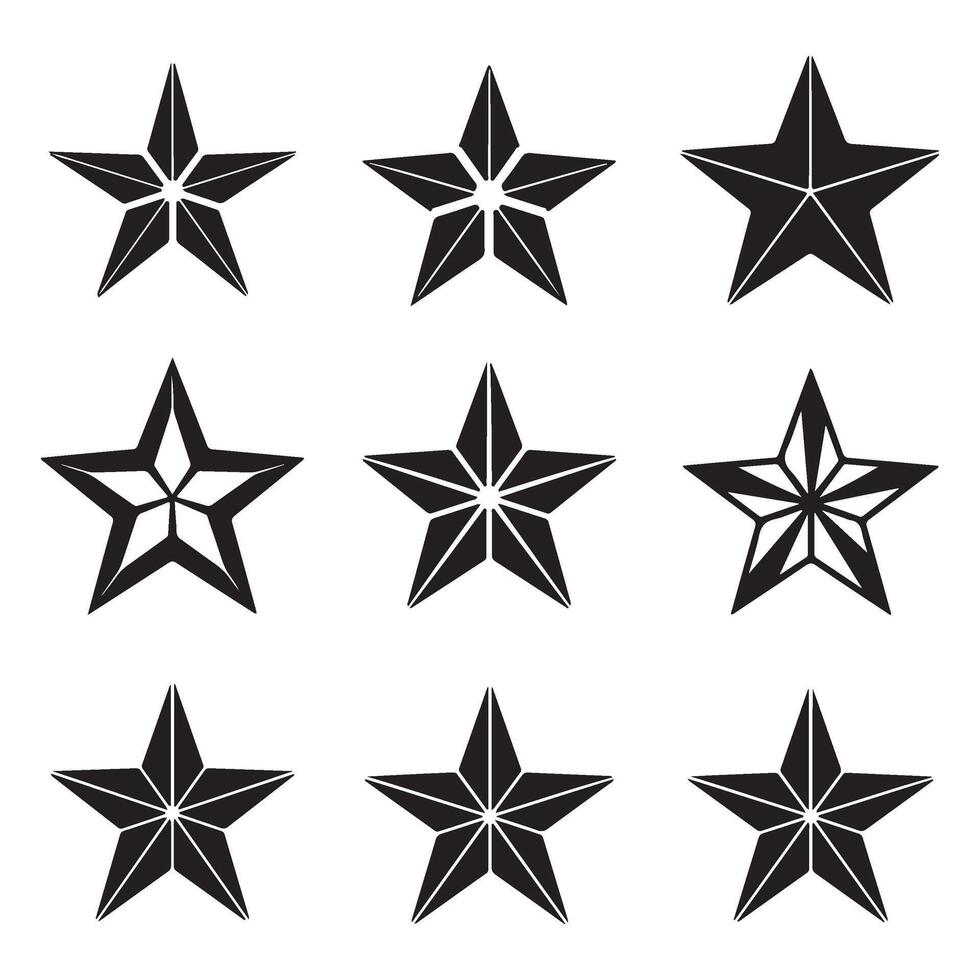 Star Icons Set of Stylish Five-Pointed Stars vector