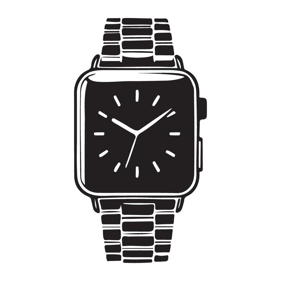 Silhouette Illustration of a Smartwatch on Metal Band vector