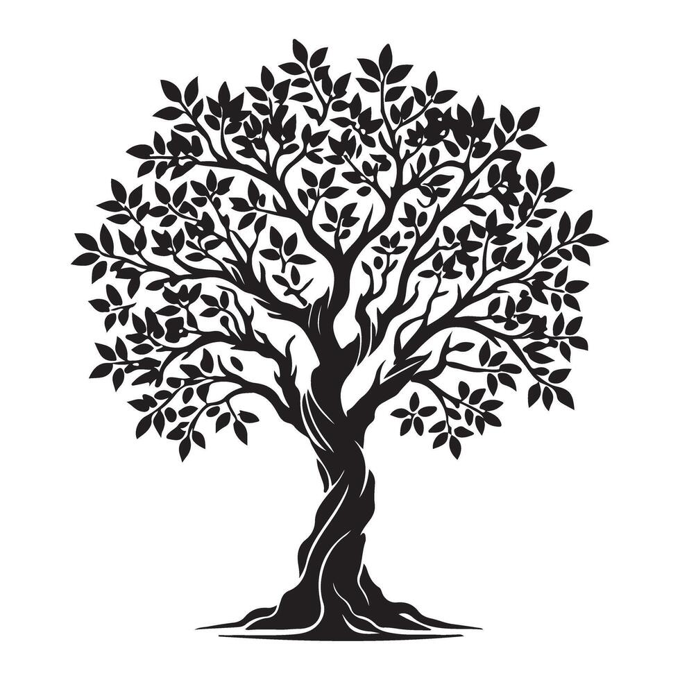 Silhouette Illustration of a Majestic Olive Tree vector