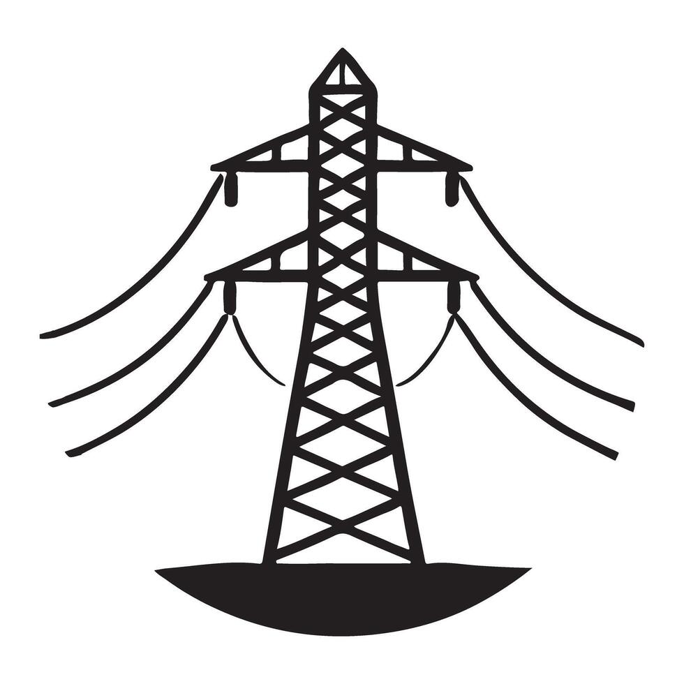 High Voltage Power Line Tower Silhouette Illustration vector