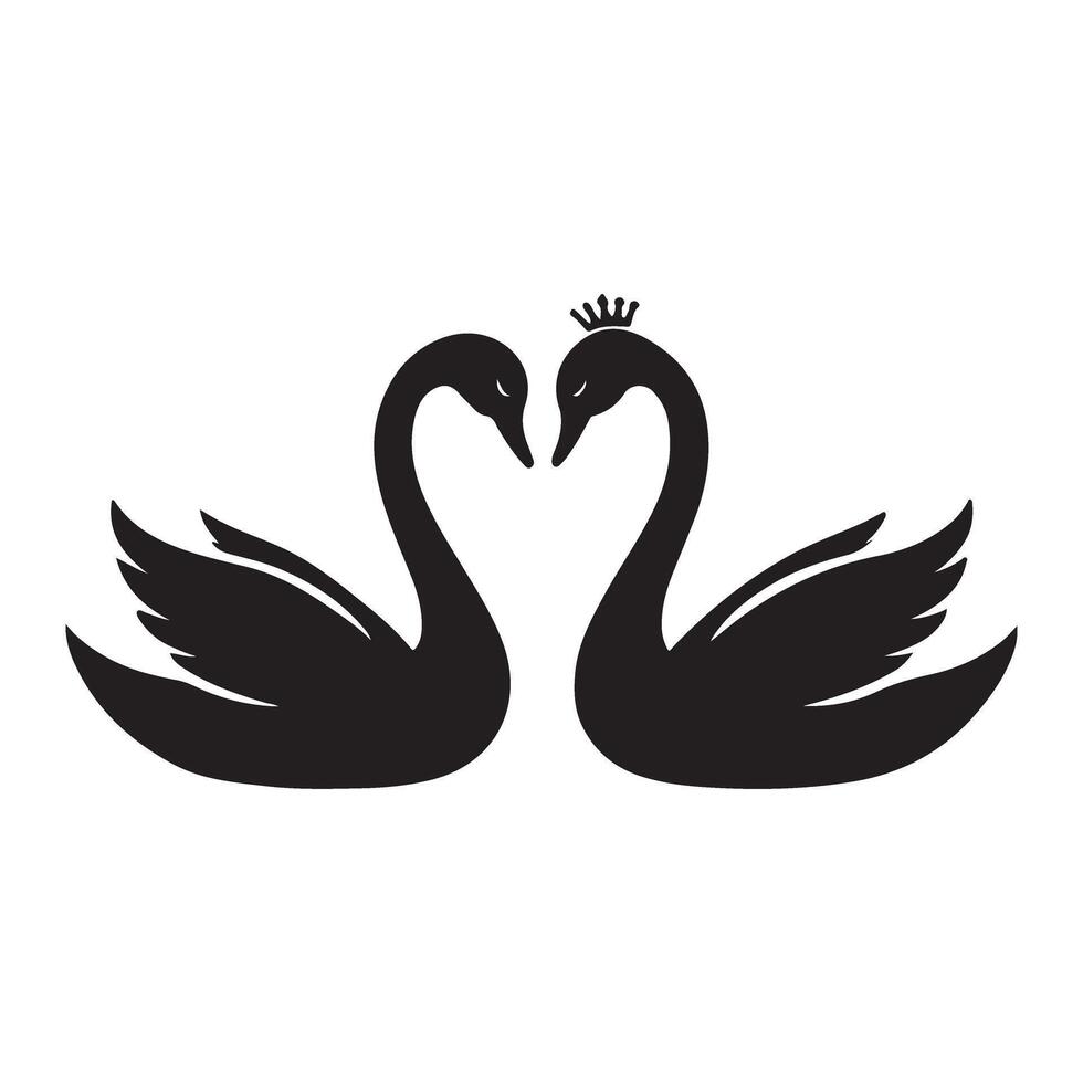 Two Swans Forming Heart Silhouette Art vector