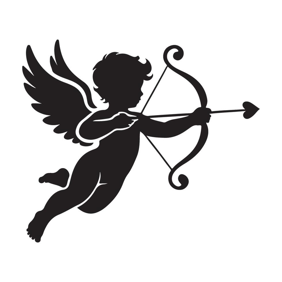 Cupid Silhouette Aiming Arrow Illustration vector