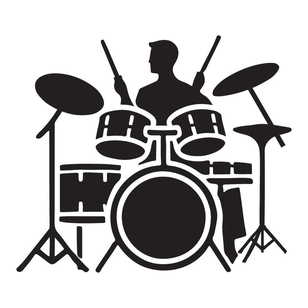 Drummer Playing Drums Silhouette Illustration for Music Promotion vector