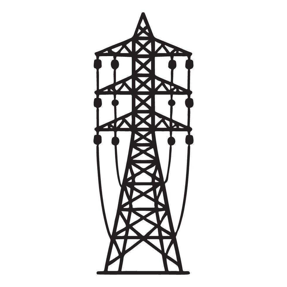 High Voltage Power Transmission Tower Silhouette Illustration vector