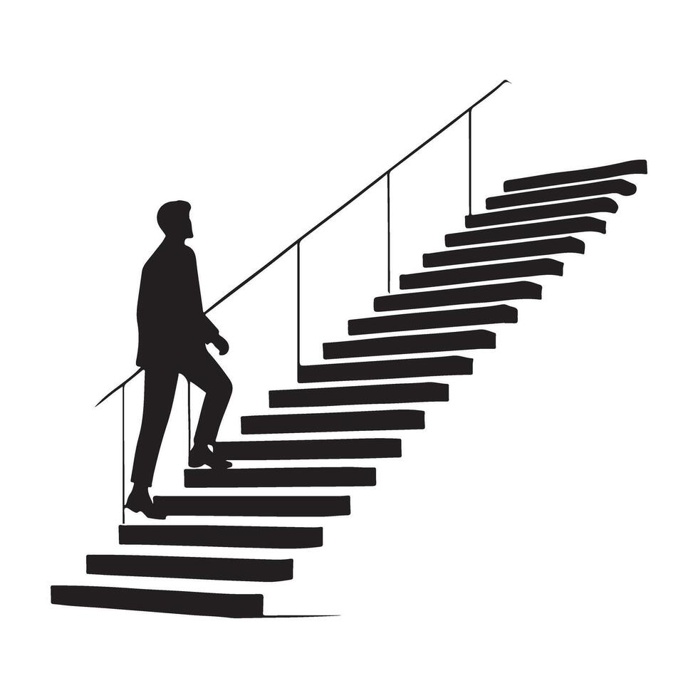 Silhouette of a Man Ascending a Staircase Graphic vector