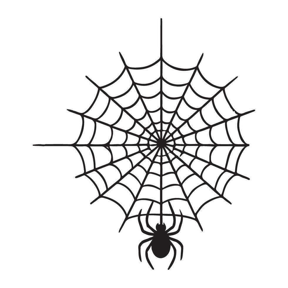 Hanging Spiderweb with Spider Silhouette Graphic vector
