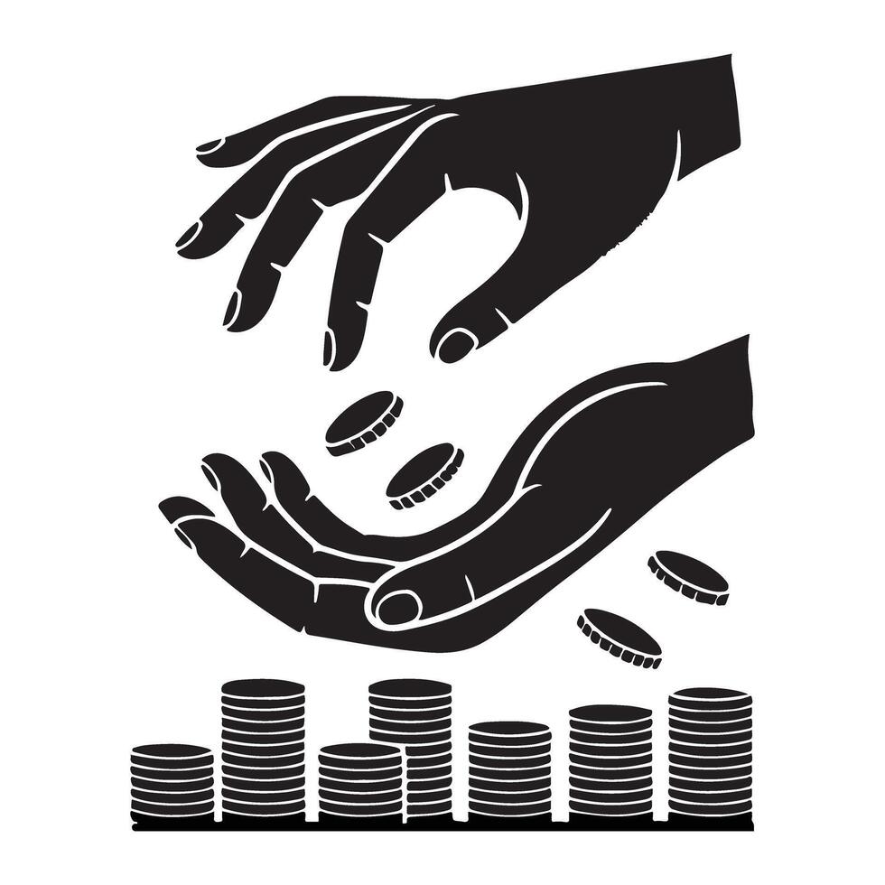 Hands Saving Coins Silhouette Financial Growth Illustration vector