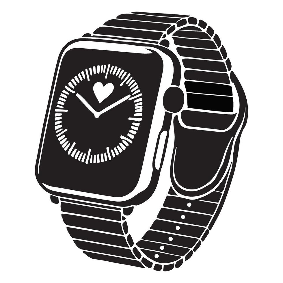 Stylish Silhouette Smartwatch with Heartbeat Monitor Art vector