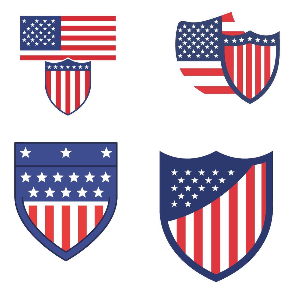 Set of 4 USA Patriotic Shield Emblems vector