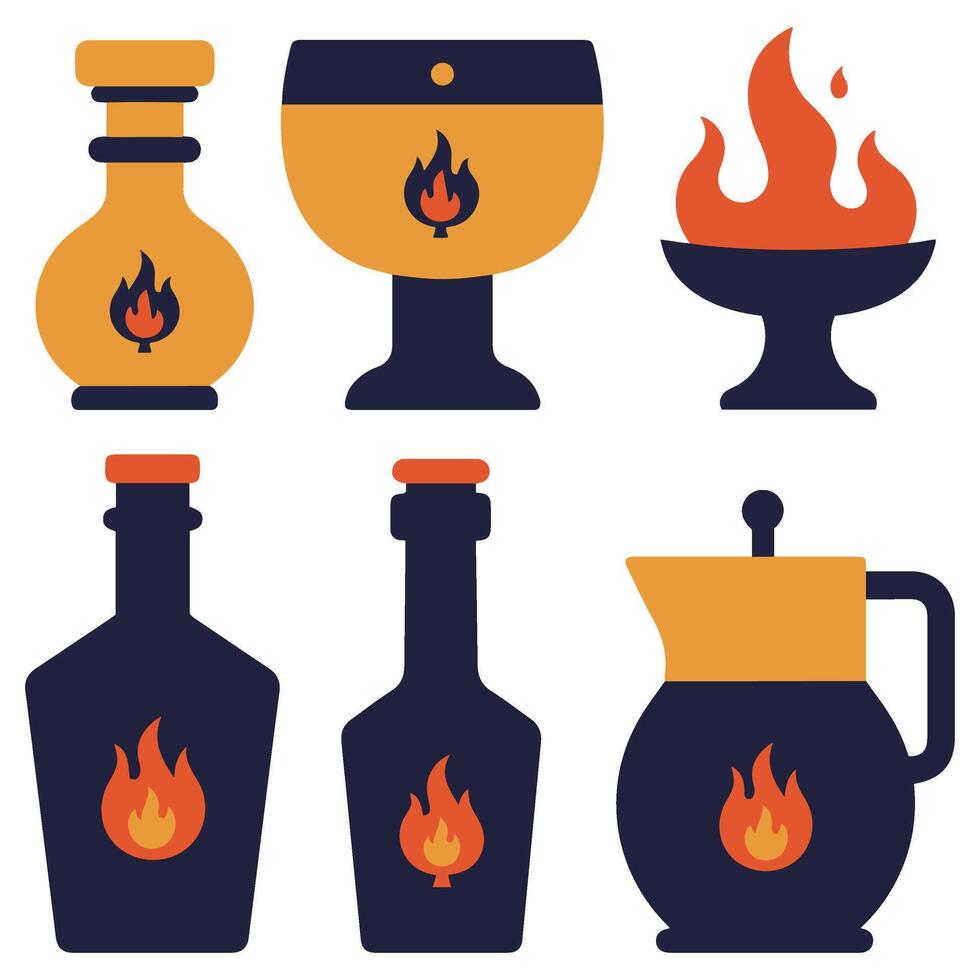 Fire symbols isolated icon flat set silhouette element vector