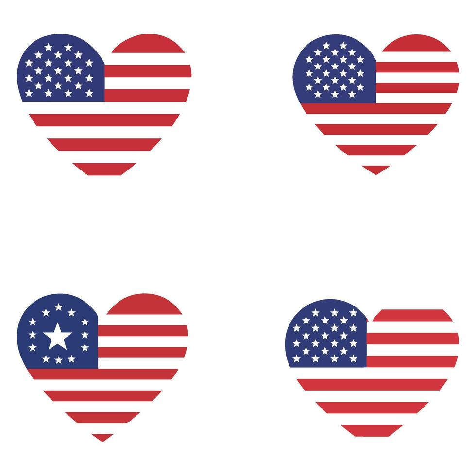 Patriotic Heart Icons American Flag Style vector