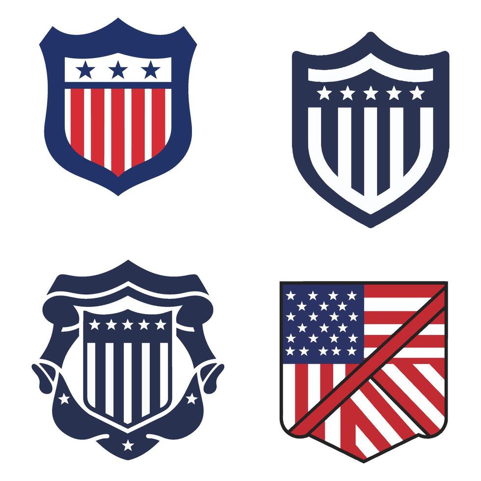 American Patriotic Style Editable Shield element set vector