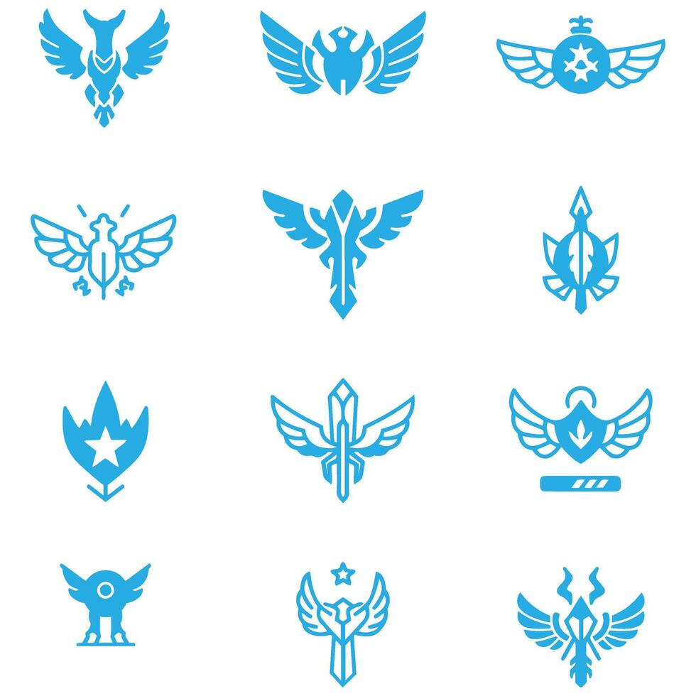 Twelve Detailed Freedom Wings Graphics for Designers vector
