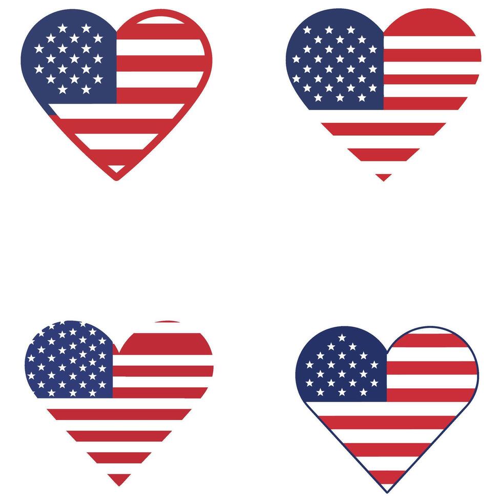 Geometric Heart Graphics American Flag 4 set Patriotic Style vector
