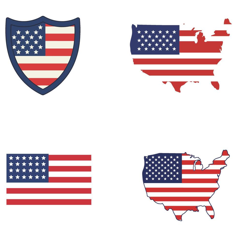 4th of July Hearts Vectors Set of USA Flags