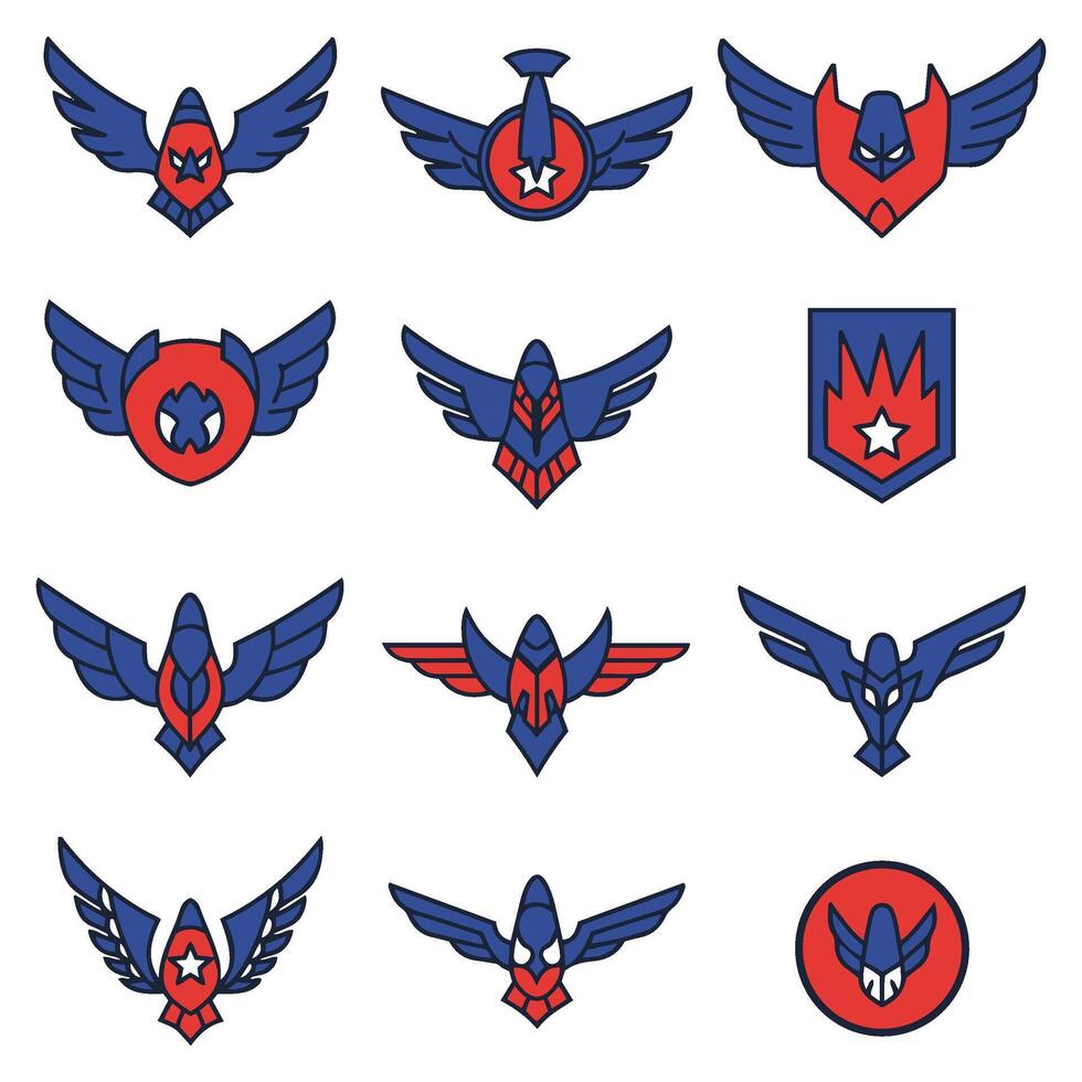 Vintage Freedom Wings Set with Stars and Shields vector