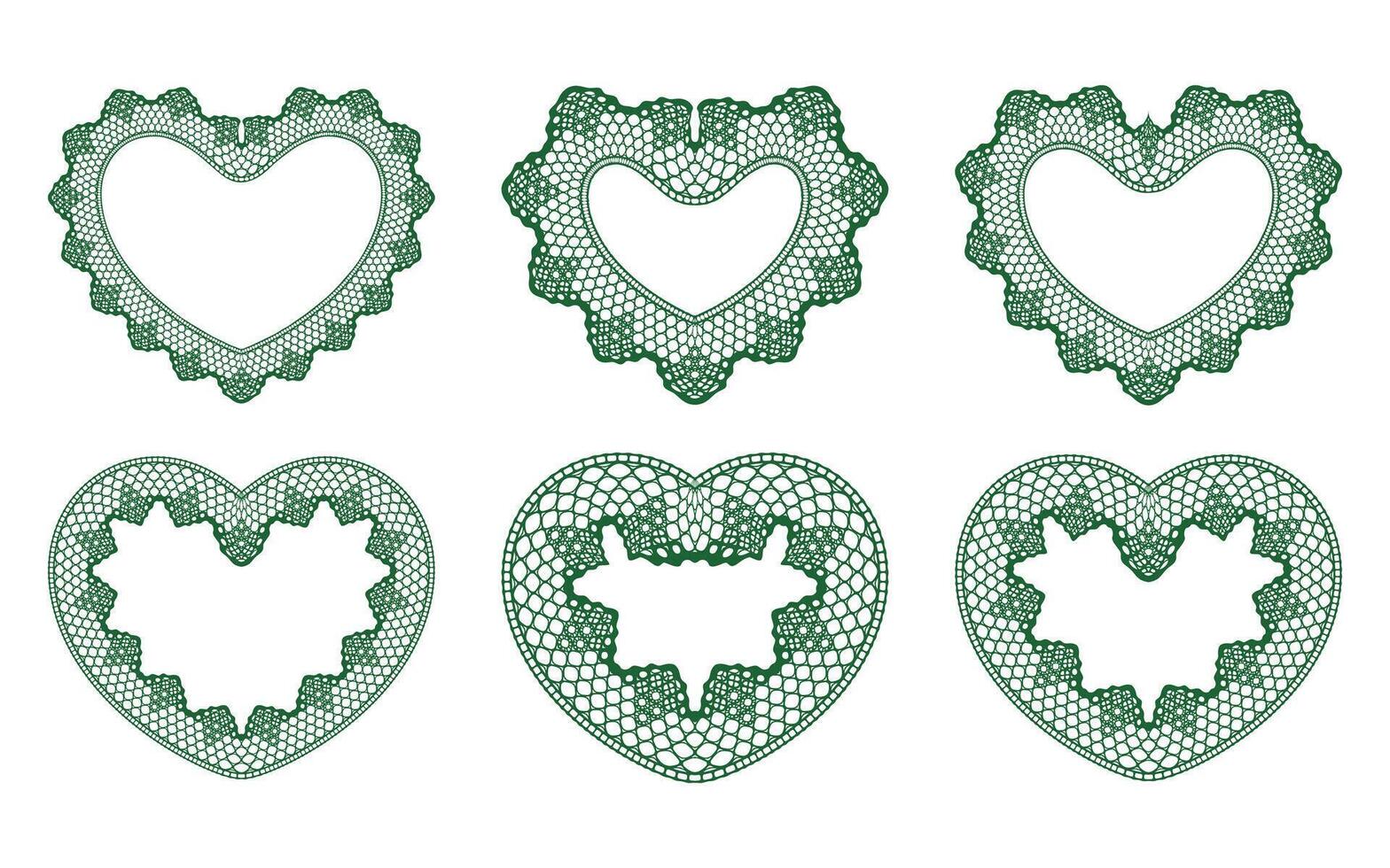 Laser cut frame in the shape of a heart with lace border. A set of the foundations for paper doily for a wedding. templates for cutting out. vector