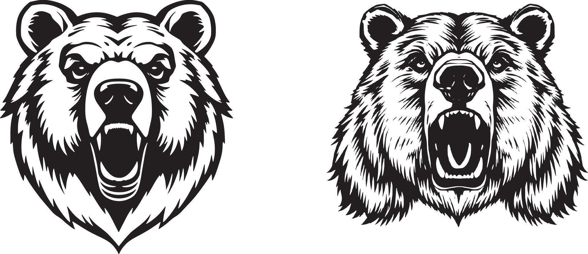 Two bear heads with open mouths vector