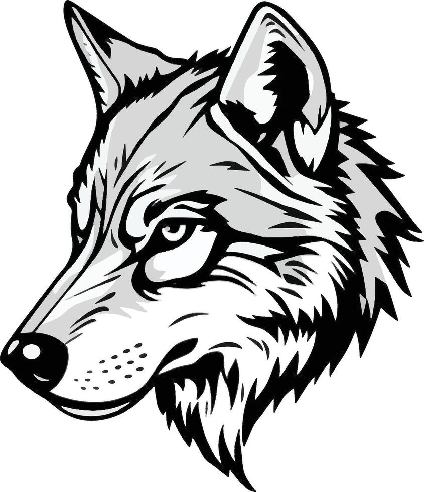 A wolf head in black and white on a white background vector